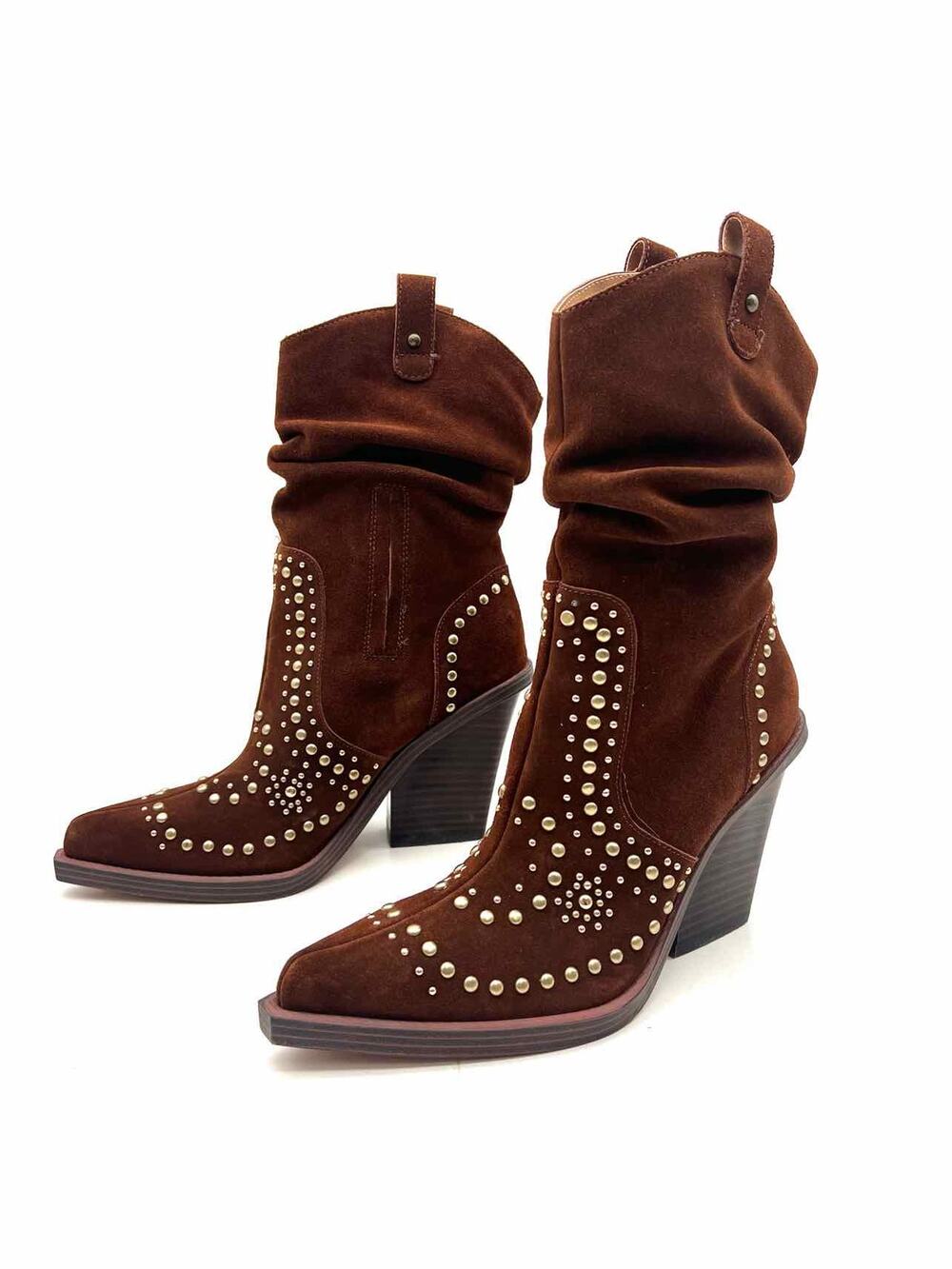 Jessica Simpson Size 7.5 Brown/Gold Embellished Suede Designer Boots